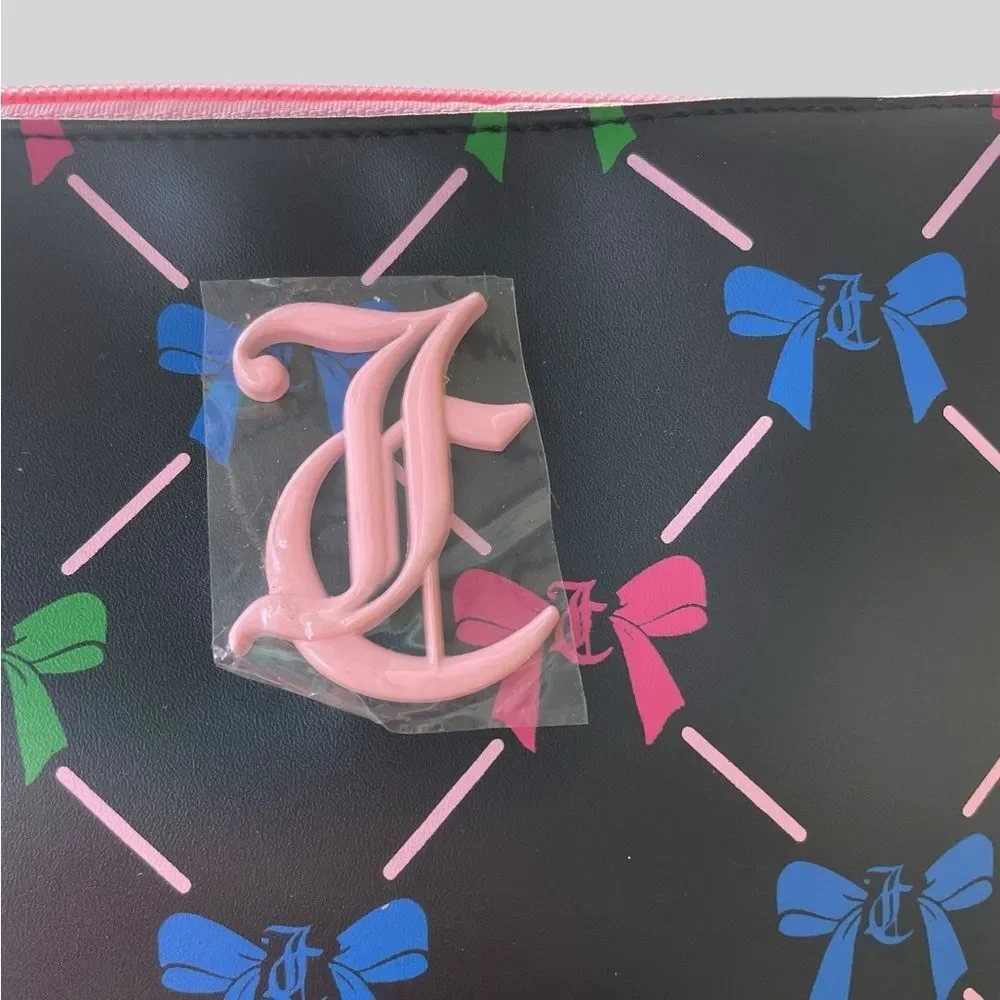 Juicy Couture Bow Print Cosmetic Bag Makeup Travel Case NWT Pink Logo Pouch